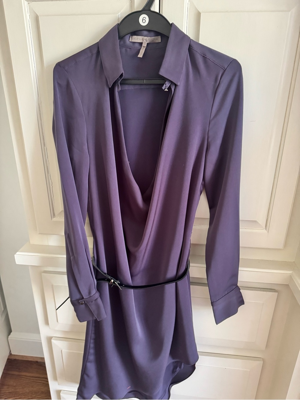 Halston Heritage Plum Draped Long-Sleeve Dress